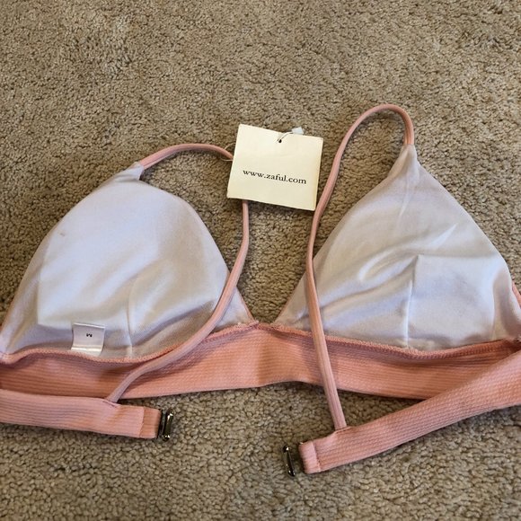 NWT ZAFUL BLUSH PINK TRIANGLE RIBBED BIKINI SWIMSUIT TOP SIZE MEDIUM - Picture 6 of 10